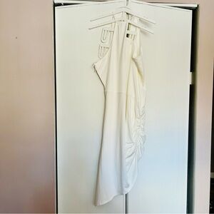 bebe White Asymmetrical Ruched One-Shoulder Dress